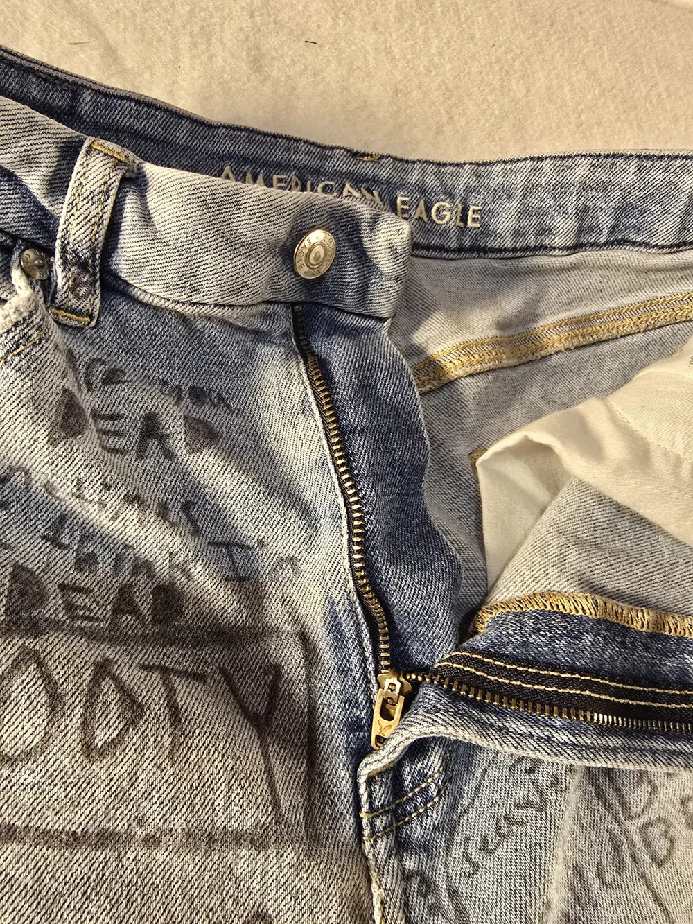 American Eagle Outfitters Light Blue Grafetti with Hand Drawn Accents Long